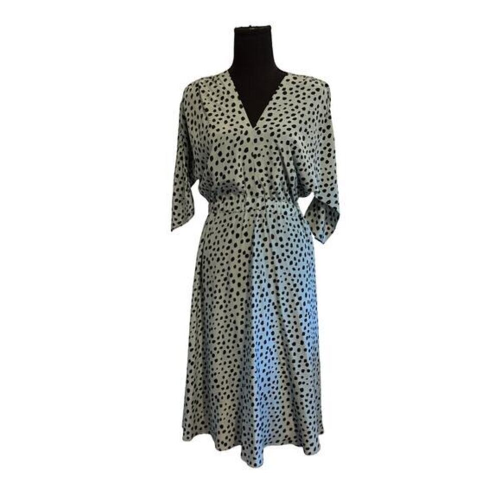 Tucker Silk Midi Dress Polka Dot Mint Green Black Size S